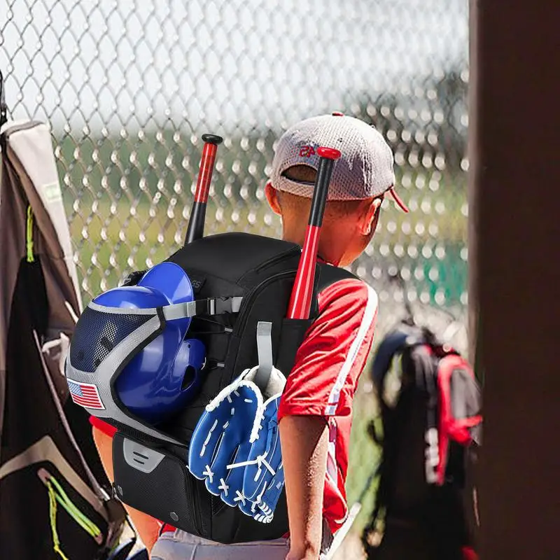 Sac à dos de baseball pour jeunes, sac de batte de softball, compartiment à chaussures, crochet de clôture, supports de gants de chauve-souris, équipement de casque pour les jeunes