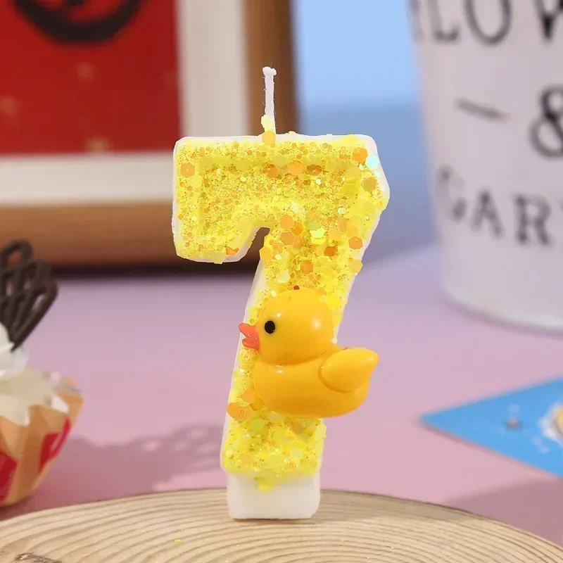 3D Mini Yellow Ducks Theme  Candles Cake Decorating 0-9 Number Candles Cake Topper Birthday Party Cake Decoration view 3