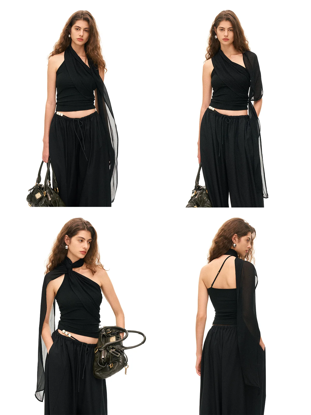 a Kind Ego Asymmetrical Shoulder Sash Bustier Top Women's Summer New Design Sensation High-End Feelings Sleeveless T-Shirt