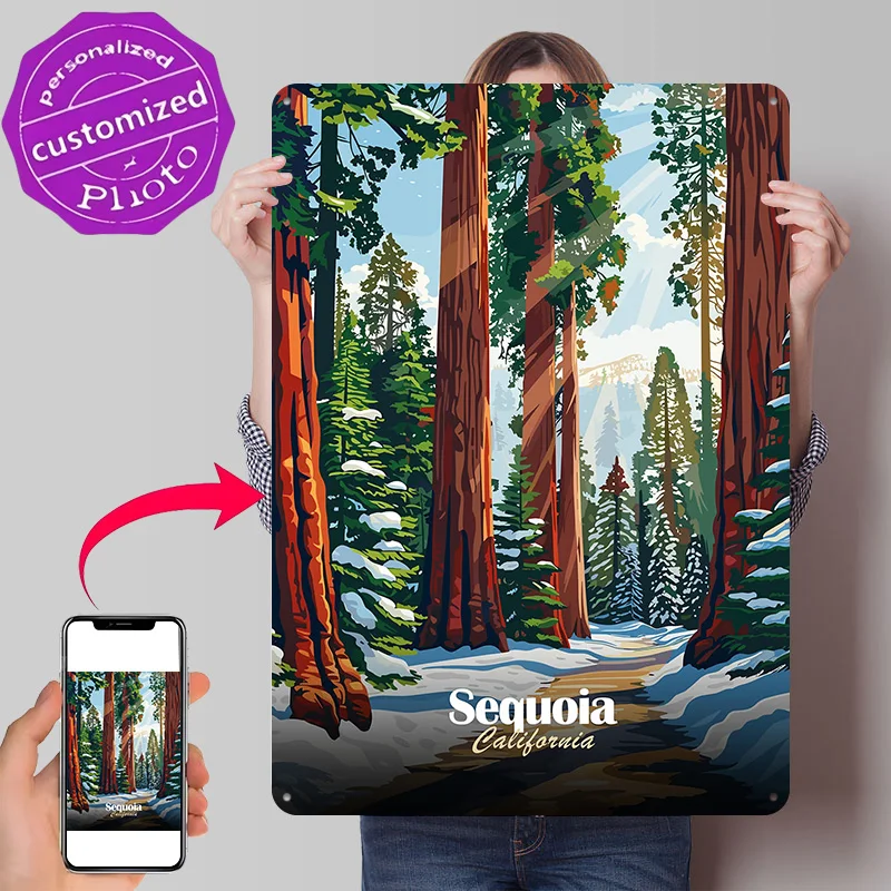 Sequoia National Park California 3D Texture Printed Poster Custom Vintage Metal Tin Plate Sign for Wall Art Funny Signs Decor
