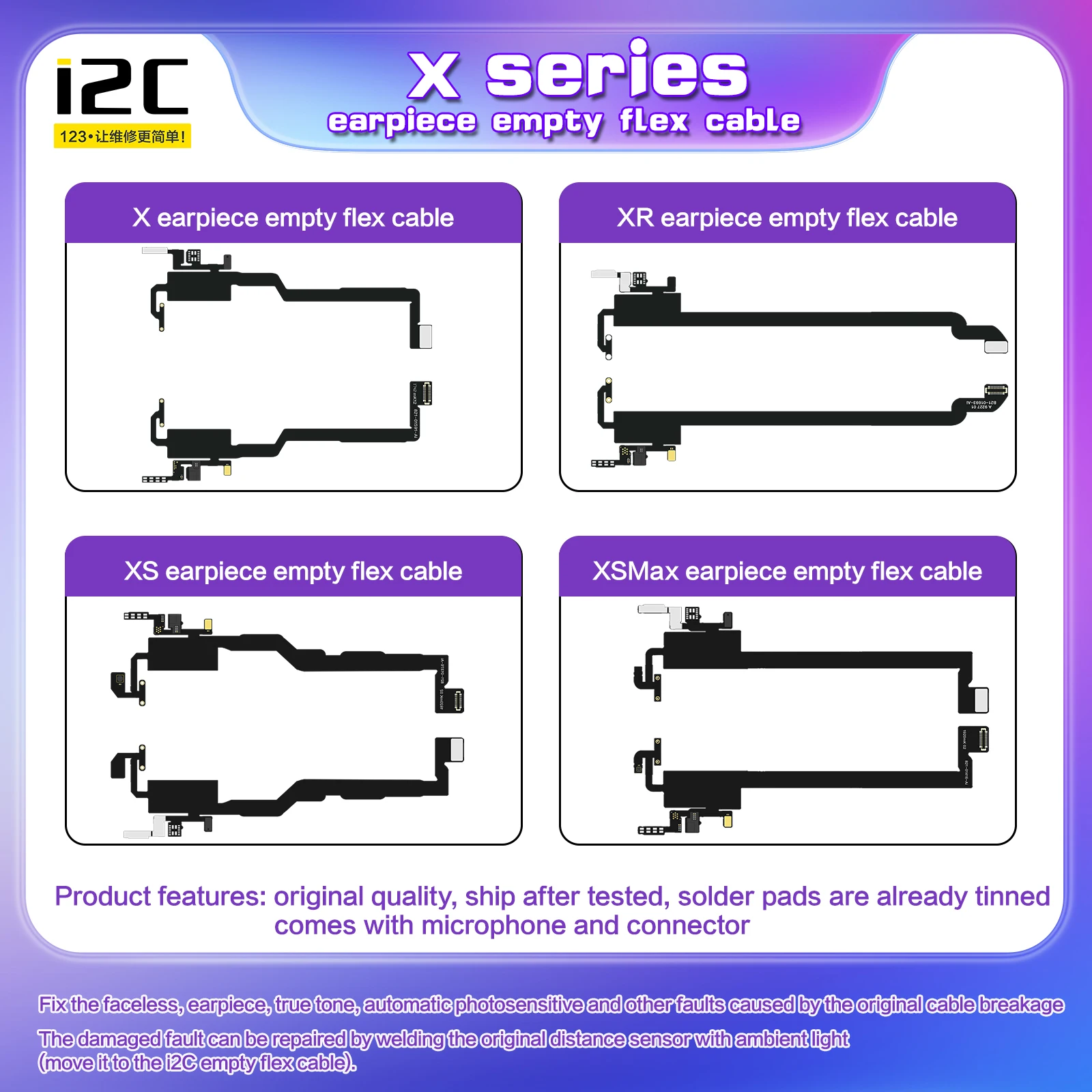 Empty Earpiece Flex Cable For iPhone X 11 12 PRO MAX Proximity Light Sensor Sound Earphone Speaker Cable Flex