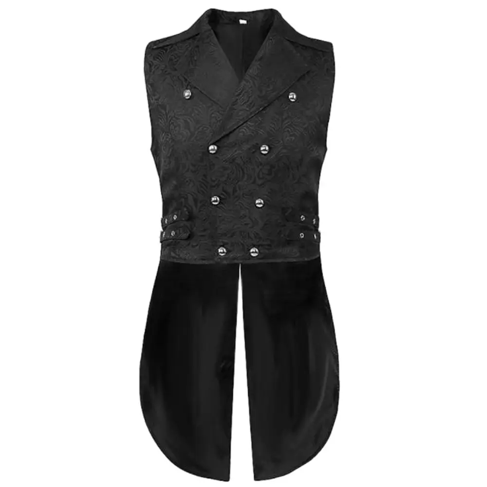 Double-Breasted Victorian Vest Jacket Gothic Clothes Men Medieval Vest Coat Retro Punk Halloween Party Long Trench  Outerwear