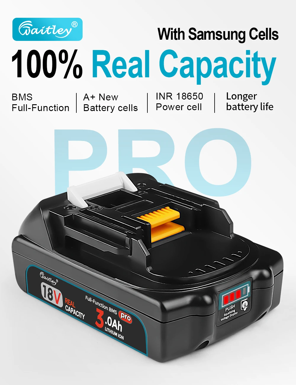 2PCS Waitley Batterie Pro Für Makita 18V Power Tools BL1830 Wiederaufladbare batterien Mit Samsung zellen/Ersatz Zubehör – Detail 3