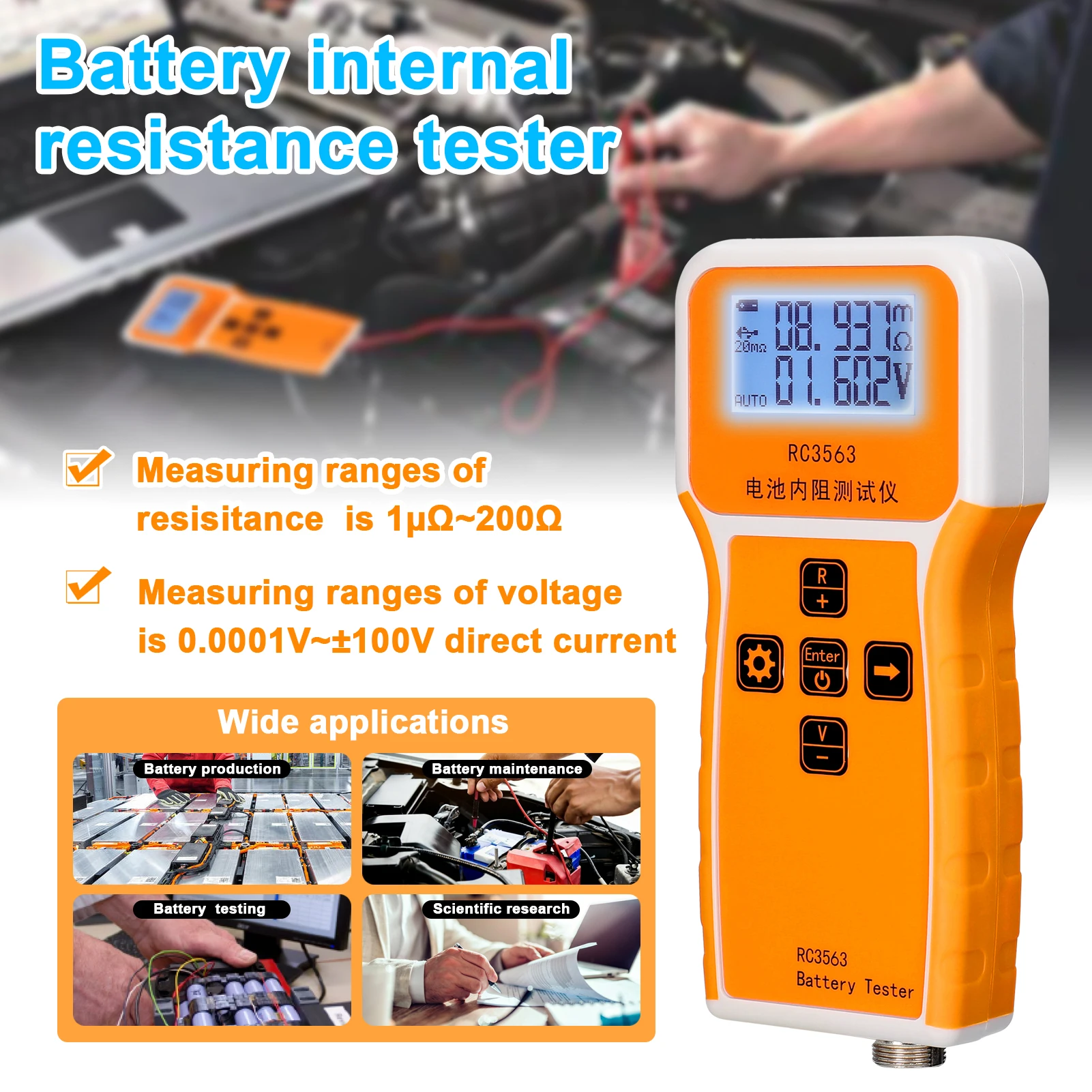 Imagem -04 - Handheld Resistência Interna Tester Tensão True Four-wire Tester Bateria Display de Dígitos Rc3563 200o 100v