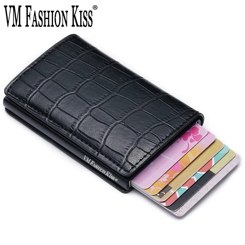 Casing kartu kredit Pop-up pria, dompet minimalis ramping bisnis Rfid pola buaya