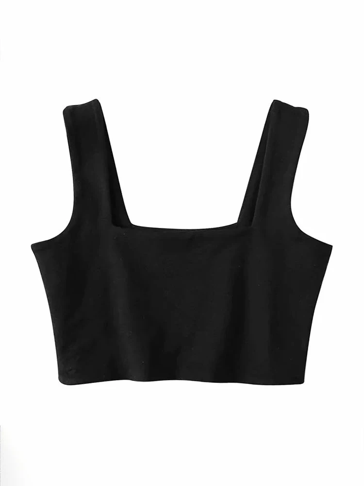 Women Square Neck Chunky Strap Top Fitted Crop Tank