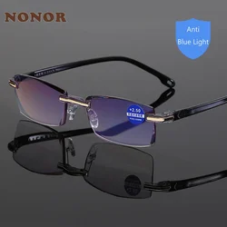 NONOR-gafas de lectura antirayos azules para hombre y mujer, lentes de presbicia Vintage sin montura + 1,0 1,5 2,0 2,5 3,0 3,5 4,0