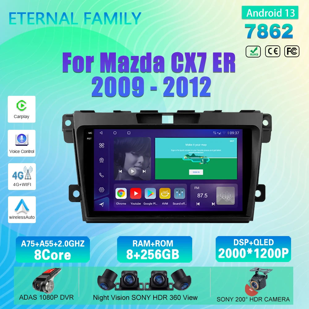 7862 CPU Android 13 For Mazda CX7 CX-7 CX 7 ER 2009 - 2012 Car Radio Carplay Multimedia Player Navigation No 2Din DVD Stereo 4G