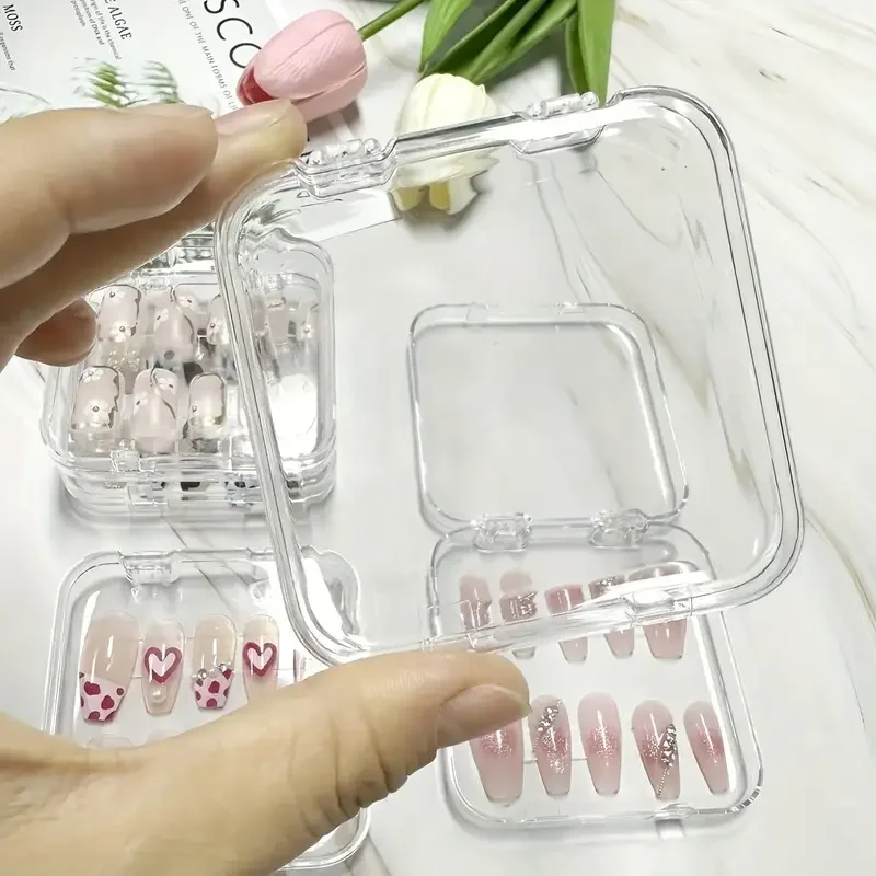 10PC Press On Nails Storage Box With Nail Art Crystal Glue Strips Nail Art Display Packaging Box Artificial Nail Holder Dropship