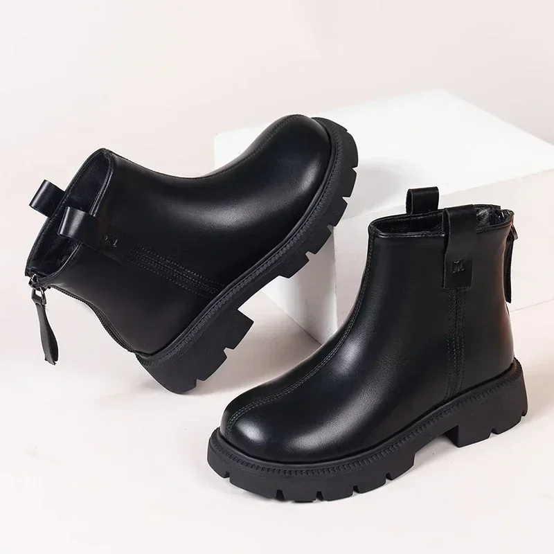 Girls Ankle Boots Simple Design Classic Kids Rubber Boots Anti-skid Side Zipper Black Brown Plain Kids Boots Autumn Winter New