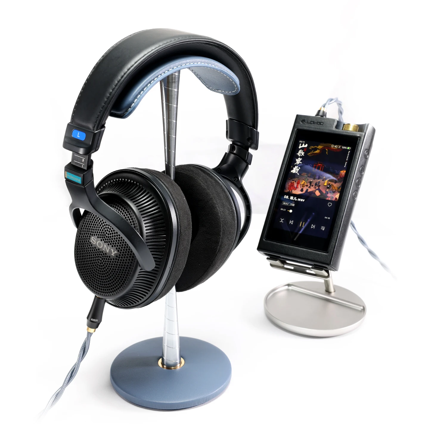 حامل سماعة الرأس DD ddHiFi HS270-Blue، مصنوع من الجلد الطبيعي وسبائك الألومنيوم، حامل سماعة الرأس بتصميم قابل للفصل