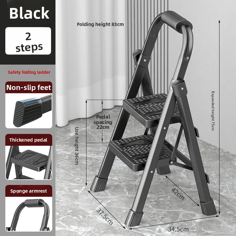 2 Step Ladder Portable Step Stool With Handgrip Anti-Slip and Wide Pedal