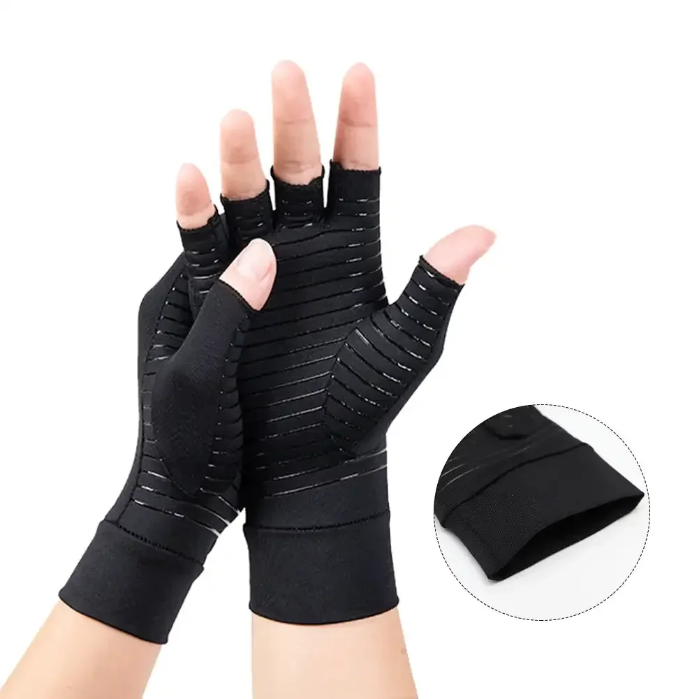 Gants de compression d'arthrite demi-doigts, fibre de cuivre ionique, gants de protection contre la pression, entraînement aux soins génitaux articulaires