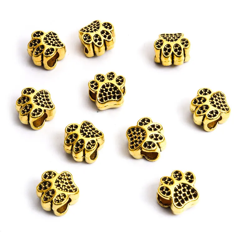 10pcs 9.3*9.5MM Dog Footprints Big Hole Spacer Beads Charm Animal Metal Bead For Jewelry Making DIY Bracelet Necklace Accessorie