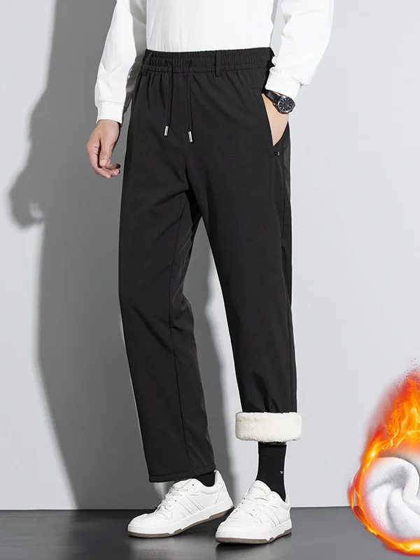 

Thiened Fce Men's Straight Leg Casual Pants Windproof Waterproof Fabric Warm Winter eepskin Loose Long Trousers