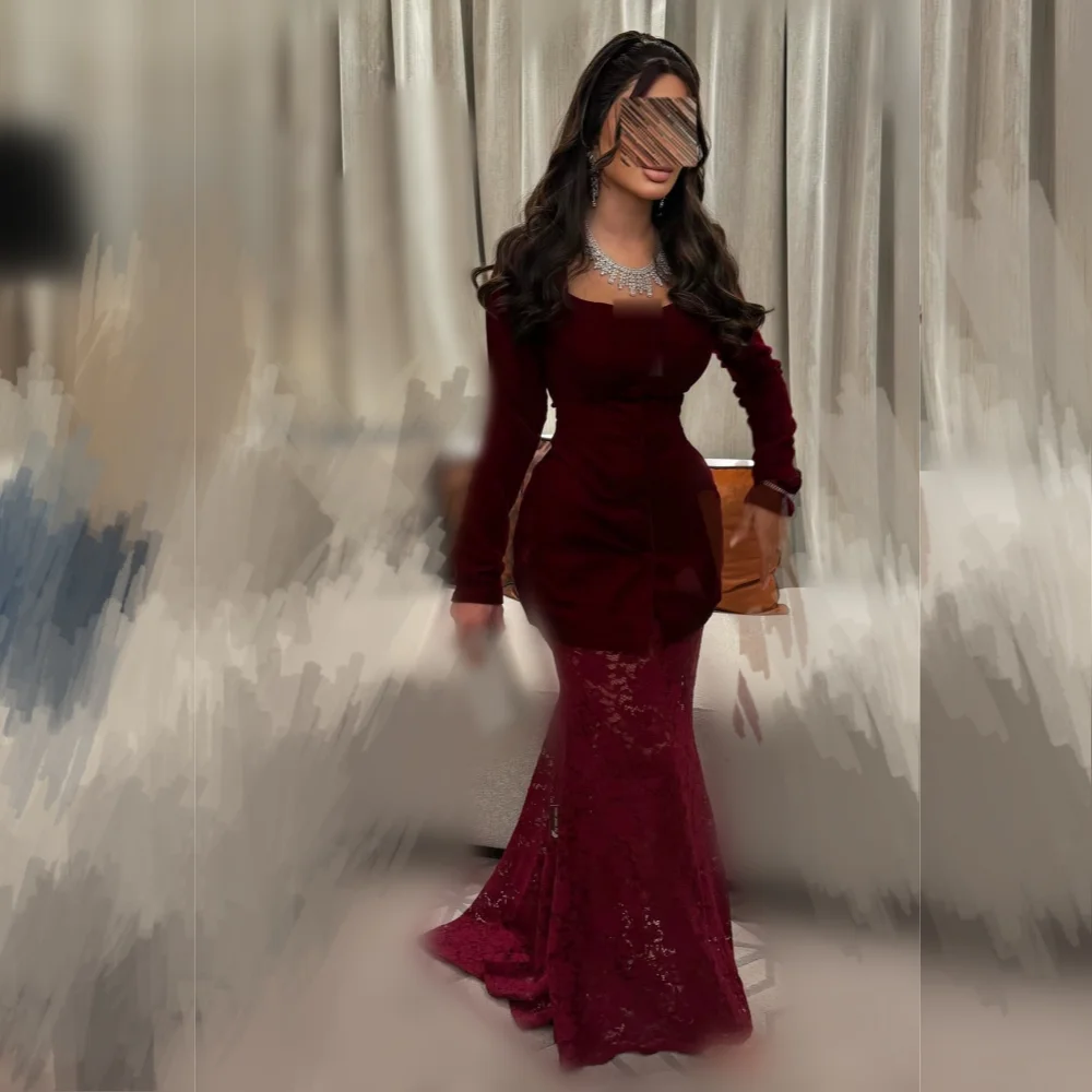 Customized Charming Evening Dress Lace Pleat Square Neck Chic Mermaid Long Dresses Bespoke Occasion Elegant Party