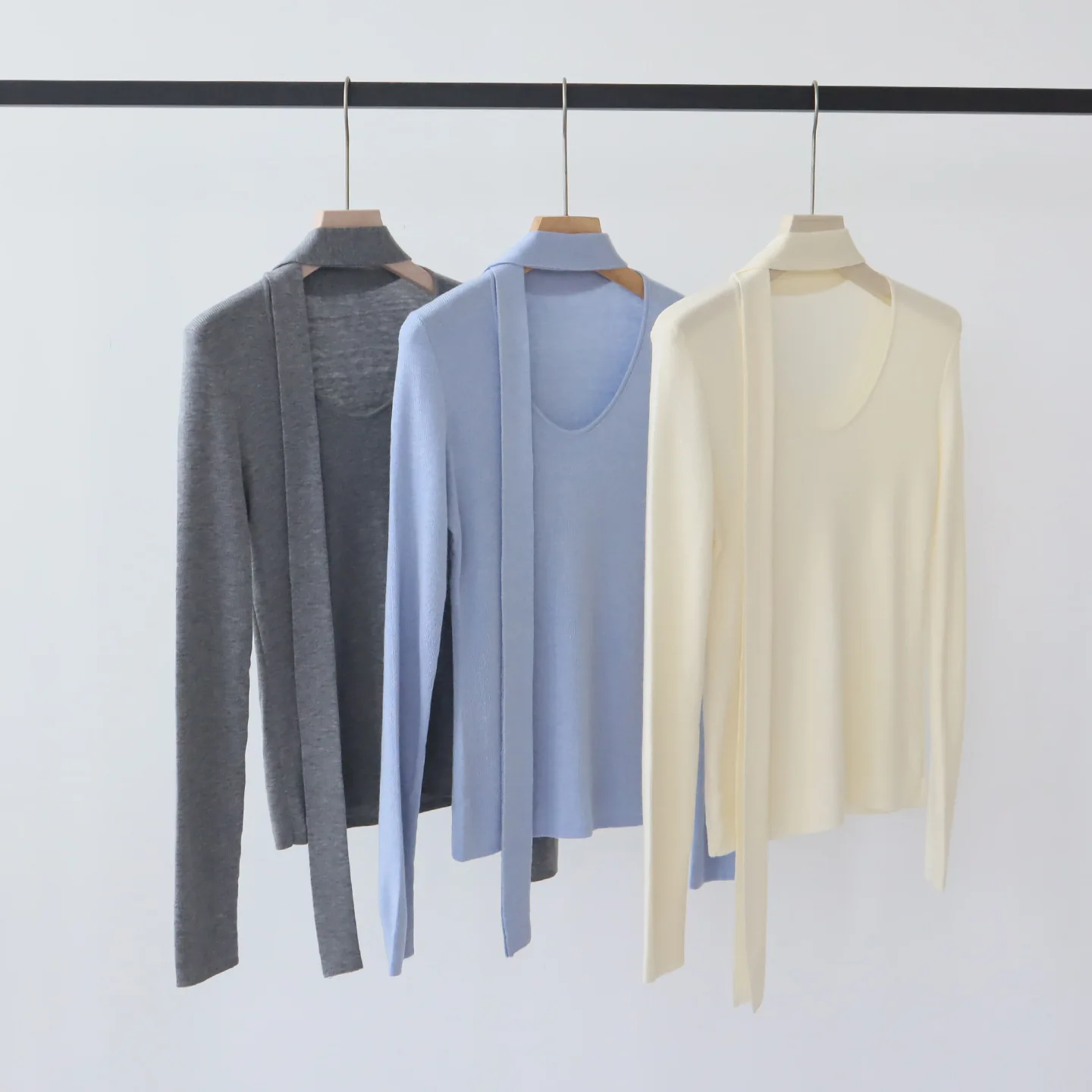 

Women Knitted Pullovers Sweater Streamer Ribbon Jumper Solid Lace Up Long Sleeve Round Neck Slim Office Lady Casual 2025 Autumn