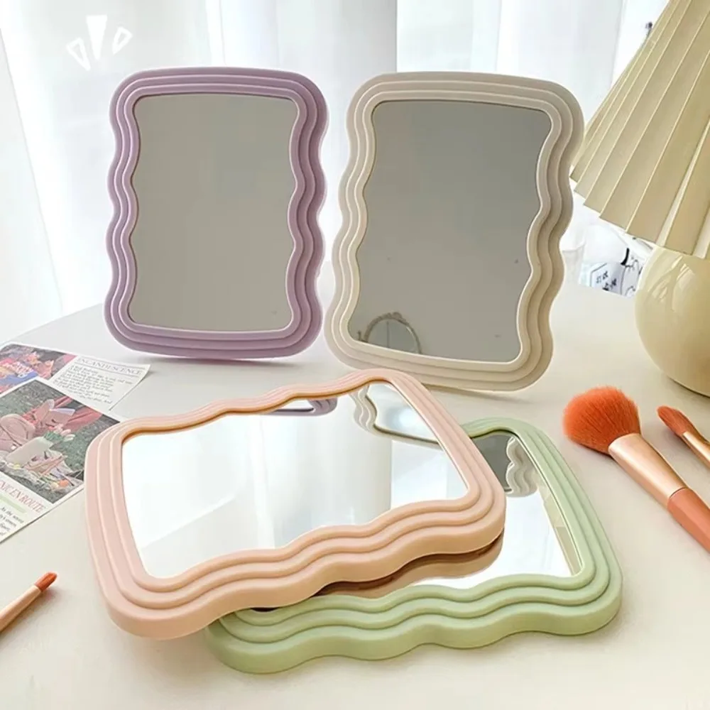 

Corrugated Desktop Makeup Mirror Foldable Stand Up Wave Shape Makeup Mirror Solid Color Aesthetic Student Vanity Mirror