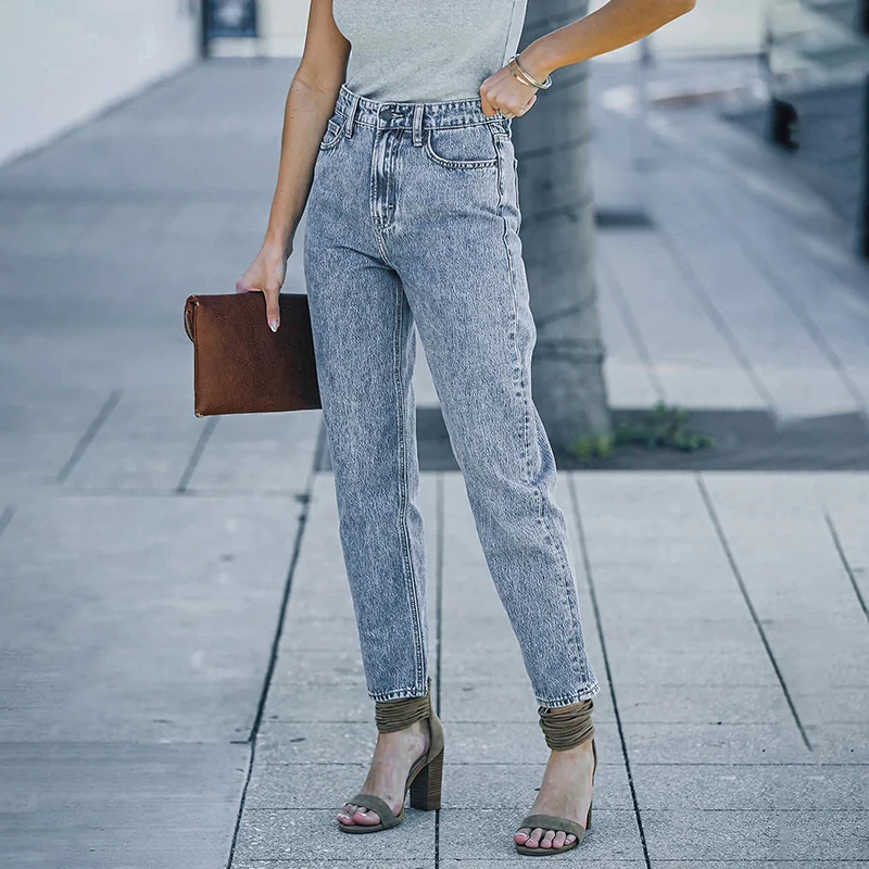 

2023 New Jeans Woman High Waist Slim Fit Vintage Streetwear Casual Fashion Stretch Blue Pencil Pants