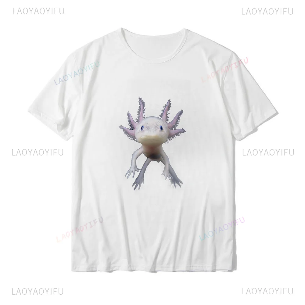 Camiseta de manga curta masculina e feminina com estampa Axolotl, roupa de rua, Harajuku, casual, verão, polivalente, fofo