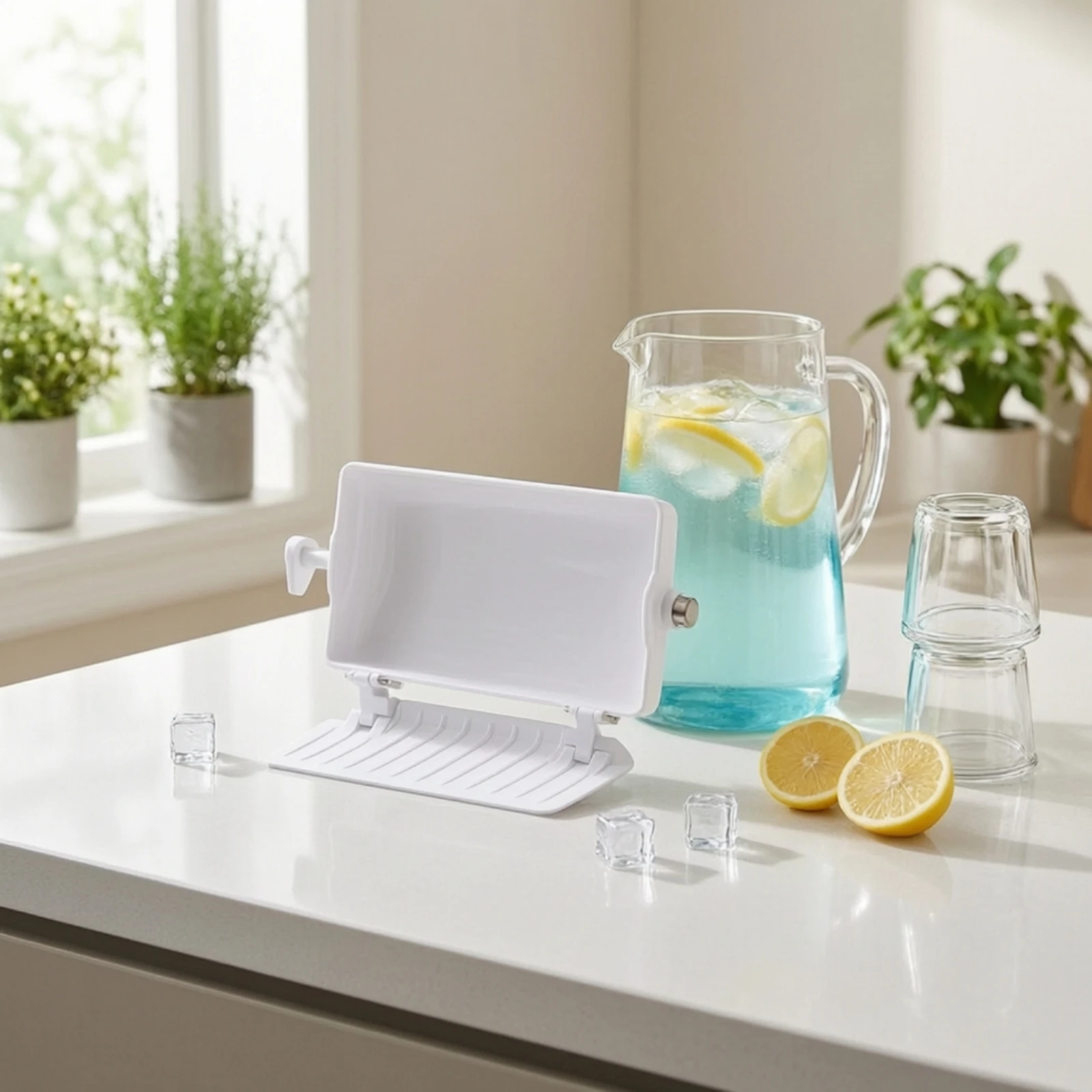 Ice Tray with Hinged Panel BPAno-Charge Ice Maker Replacement Tray Plastic Long-Lasting for Kitchen