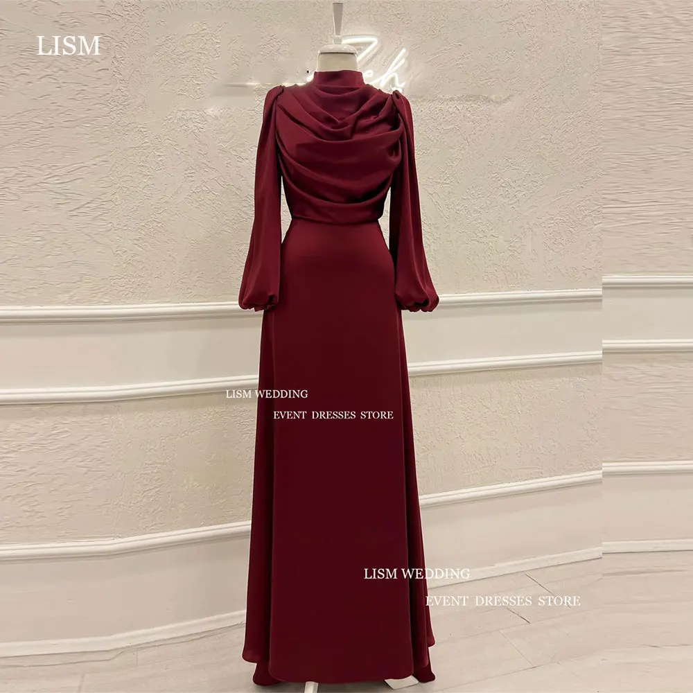 

LISM Modest Prom Gowns Satin Evening Dresses Prom Dress Saudi Arabic Moroccan Kaftan Long Sleeves A-Line Party Dress Outfit 2024