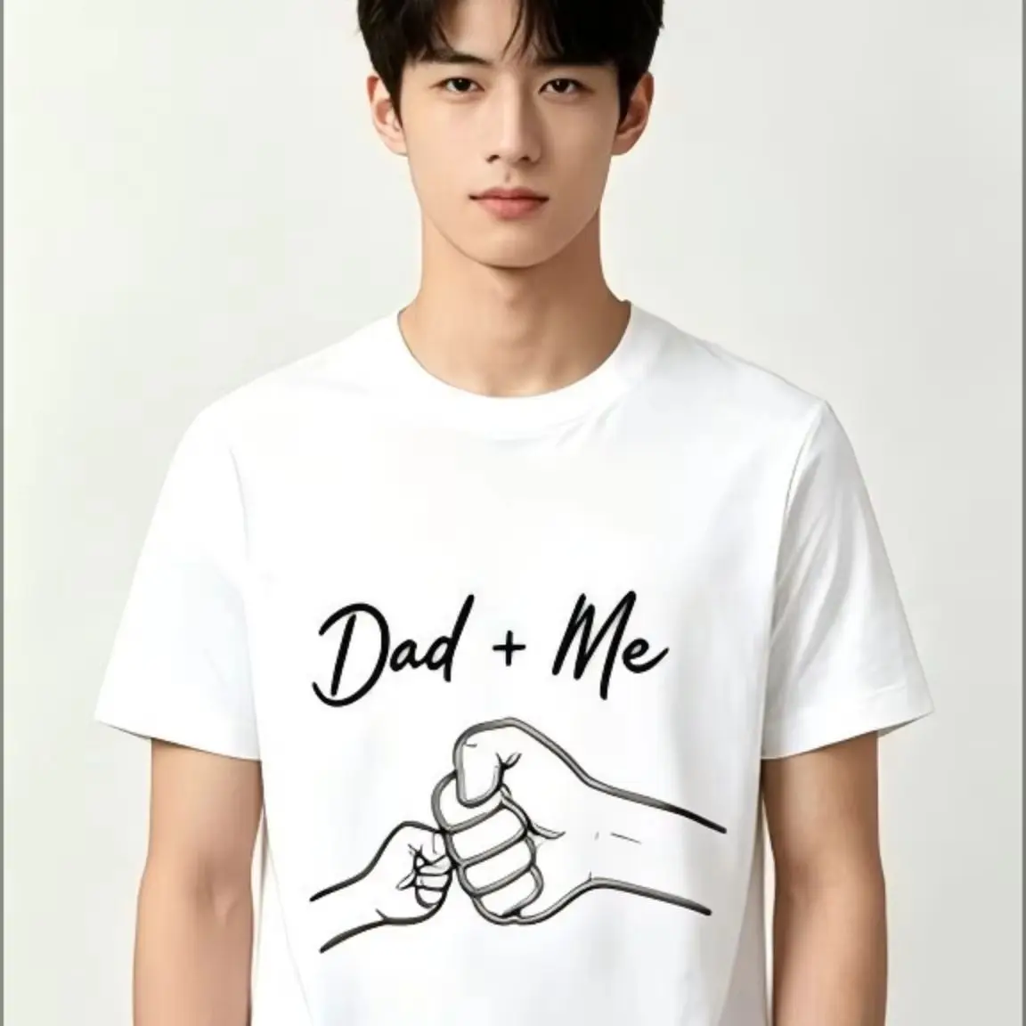 Dad and Me Fist Bump Graphic T-Shirt Father Kid Hand Print Short Sleeve Casual Tee Family Matching Aesthetic Top Father's Day