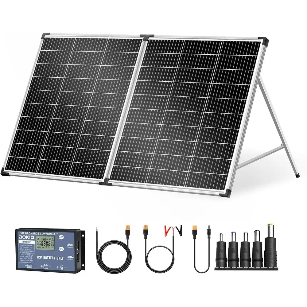 Foldable Solar Panel 200 Watt Monocrystalline Solar Suitcase Portable with Controller to Charge 12V Batteries (All Types: Vented
