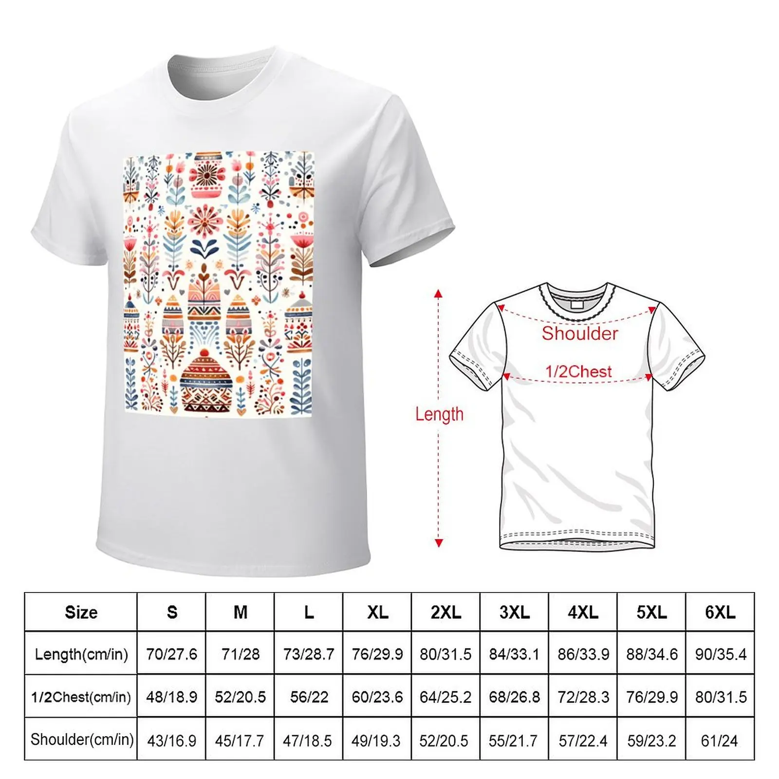 Cones and flowers folk art pattern T-shirt vintage aesthetic clothes sweat vintage clothes workout shirts for men