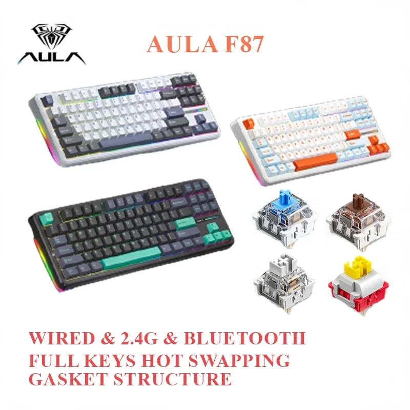 

F87 Pro Mechanical Keyboard 3 Mode Wired/2.4g/Bluetooth Wireless Keyboard 87 Key Hotswap Rgb Pbt Gaming Keyboard Tarantula F87