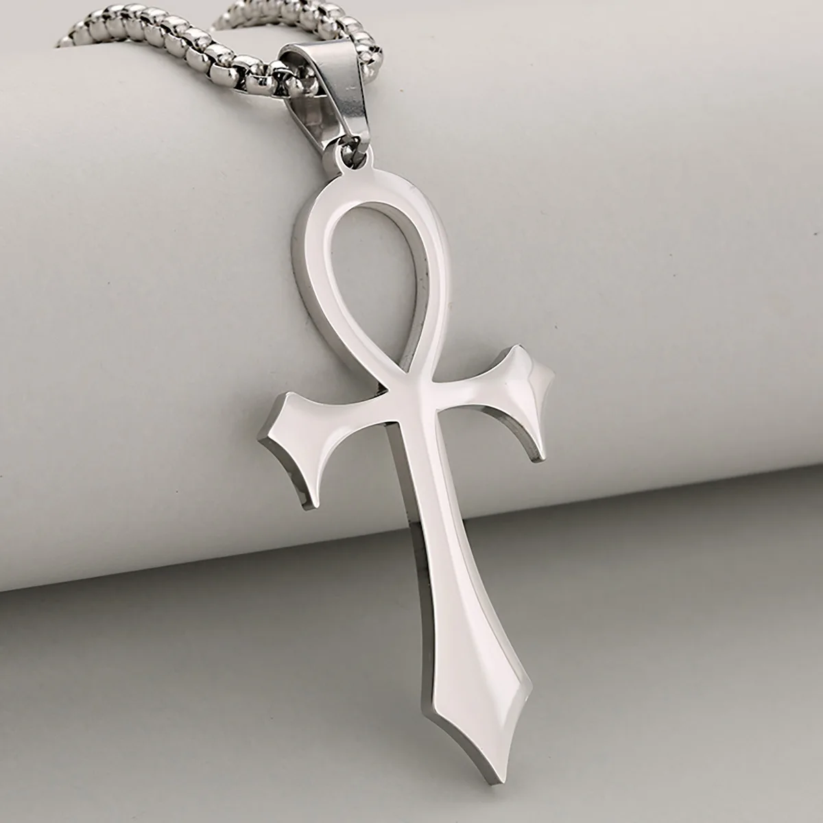 Faith Blessing Light Luxury Stainless Steel Egyptian Mysterious Smooth Cross Pendant Necklace For Men And Women, Wear with Aura