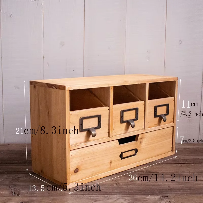 Handmade Solid Wood Craft Mini Cabinet, 3 Drawers, Tabletop, Vintage