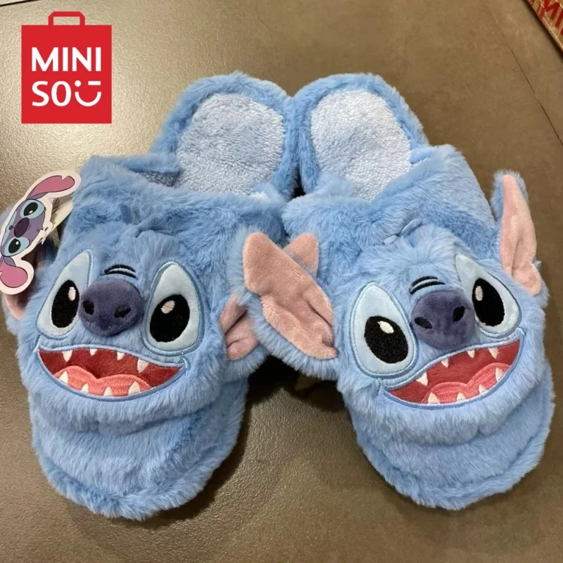 Anime Miniso Stitch Cotton Slippers Cartoon Cute Men and Women Couple Winter Warm and Thickened Comfortable Home Slippers Gift