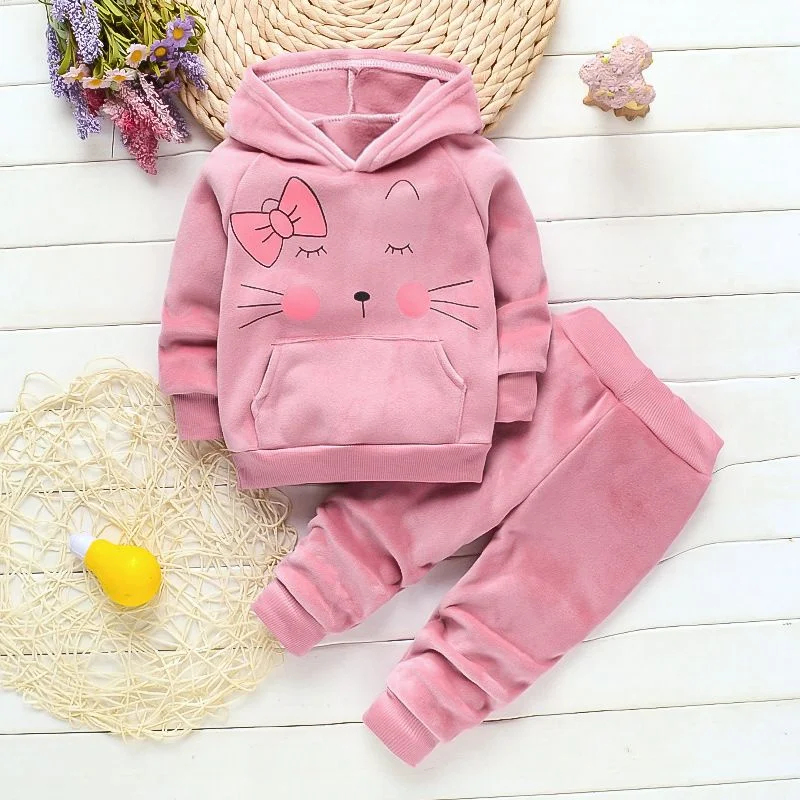 Baby girls and children\'s suits fall/winter cat plus cashmere sweater+mink cashmere pants 2cps suit cotton casual Joker.