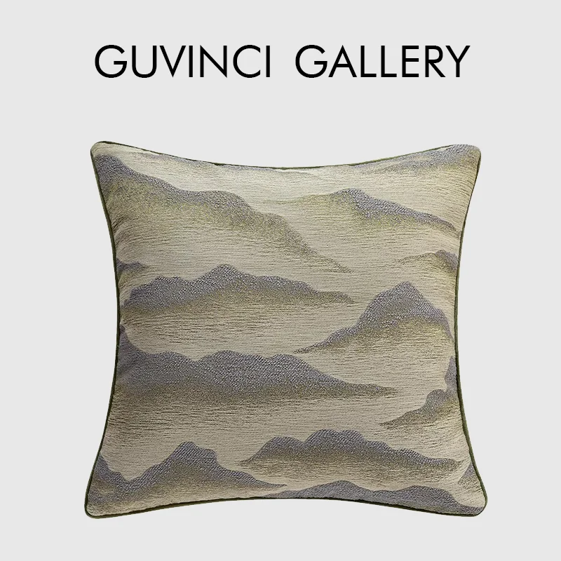 GUVINCI Modern And Minimalist Art Green Landscape Pattern Jacquard Throw Pillow Covers Luxury Cushion Case For Villa Hotel Casa