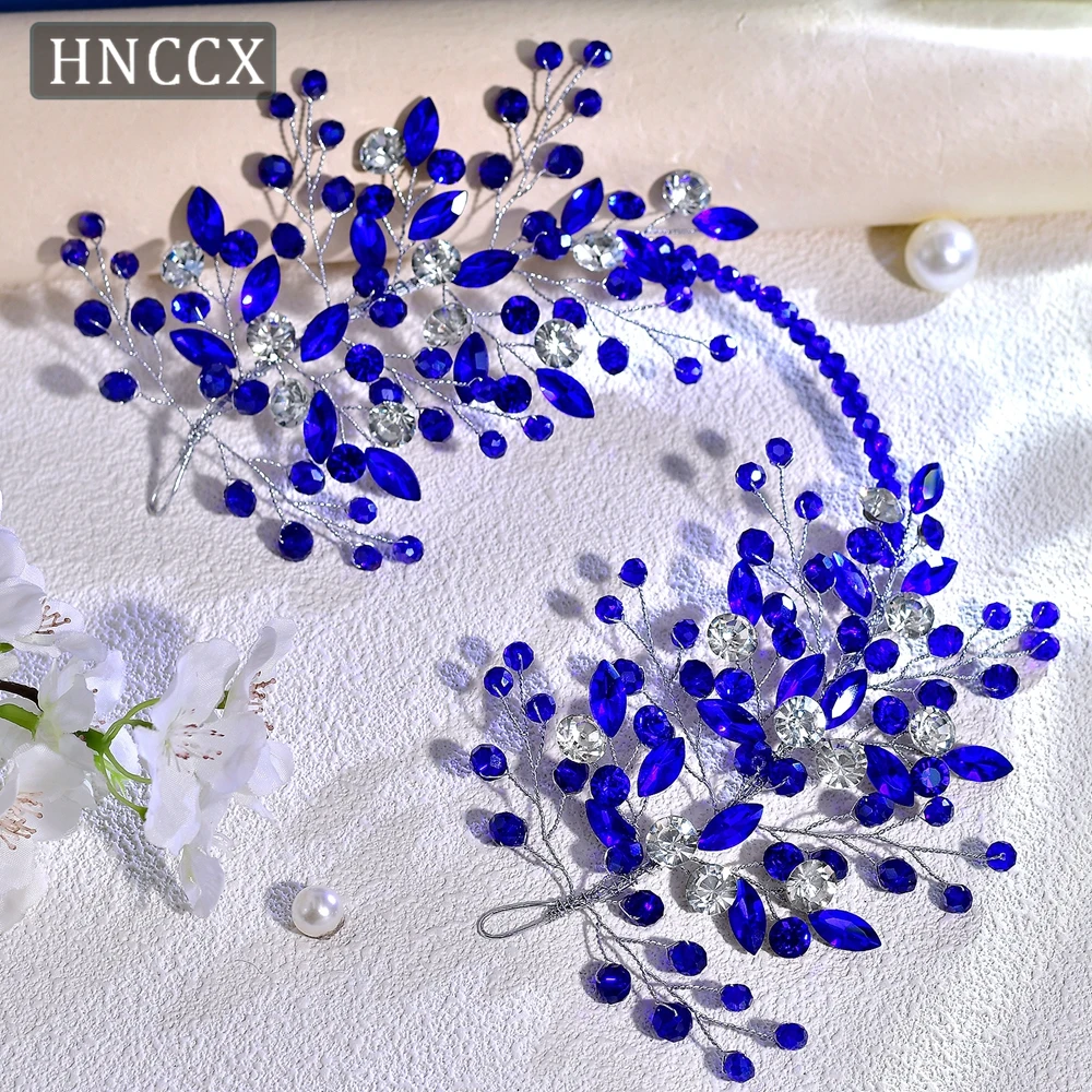 HNCCX Blue Color Crystal Bridal Headdress Wedding Headpiece for Women Tiaras Pageant Prom Wedding Headband Hair Jewelry CP804