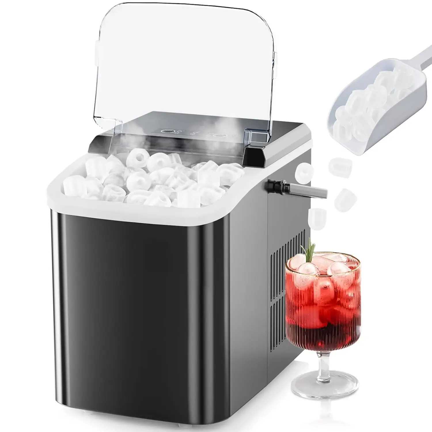 Ice Maker, Portable Countertop Icemaker Machine, Self Cleaning Quiet 2 Sizes Bullet Cubes Makers, Black