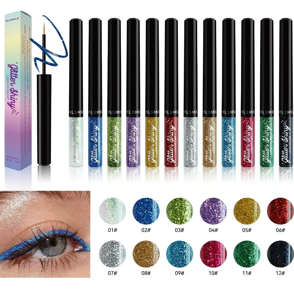 Colorful Glitter Liquid Eyeliner Pencils Quick-Dry No Blooming Eye Liners Pens Cosmetics Tools Waterproof Long-Lasting Blue Pink