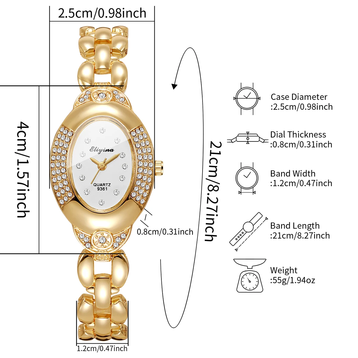Fashion Oval Rhinestone Women Quartz Watch Golden Bracelet Strap Ladies Dress Wristwatches Relogio Feminino (Without Box view 6