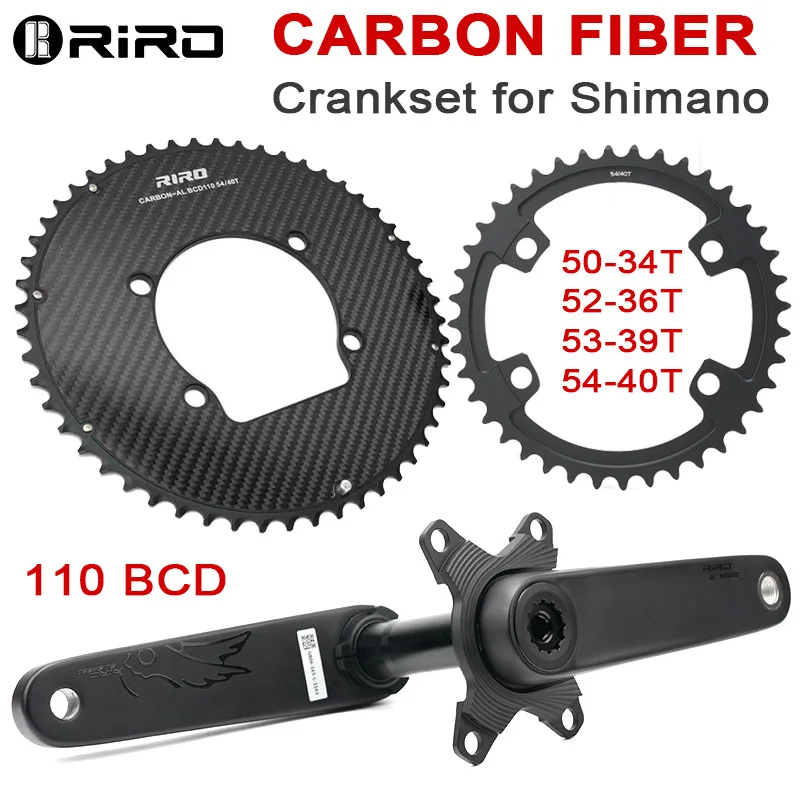 

RIRO Carbon Fiber Bicycle Crankset for Shimano 110Bcd Road Bike Crank Set 50-34T 52-36T 53-39T 54-40T 11/12S Chainring Bike Part
