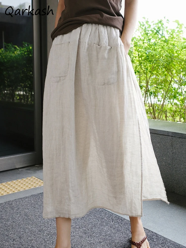 

Однотонные юбки женские свободного покроя весенние тонкие минималистичные корейский стиль универсальный дизайн дышащие с напуском повседневные женские повседневные модные