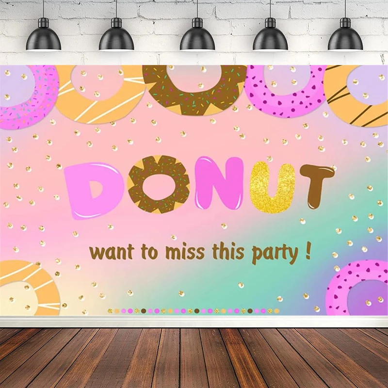 

Glitter Sweet Donut Grow Up Photography Backdrop Girl Princess Happy Birthday Party Poster Background Cake Table Decor Banner