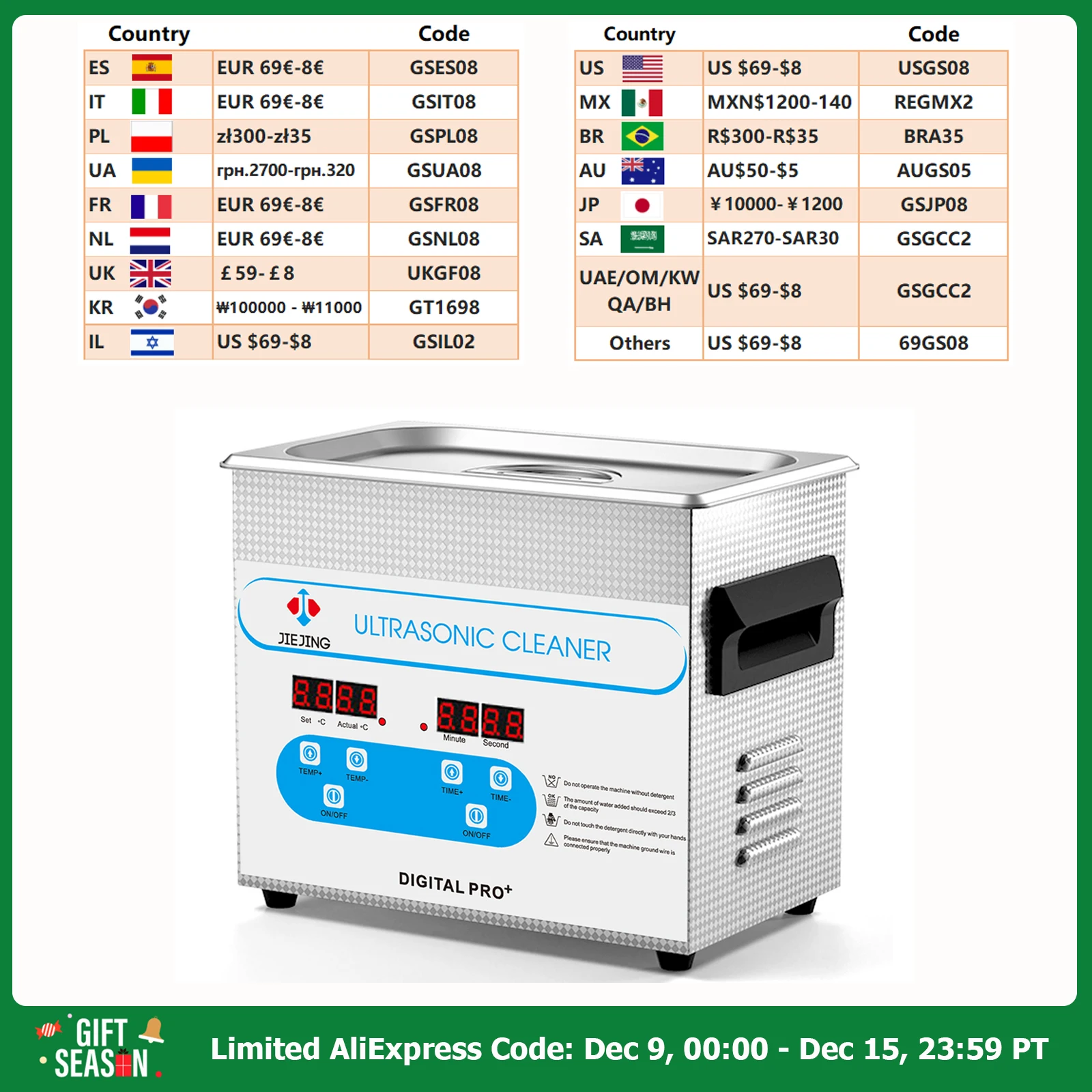 3L Ultrasonic Cleaner 40kHz Ultrasound Cleaner with Digital Control Timer Heated Ultrasonic Cleaning Machine for Jewelry Glasse