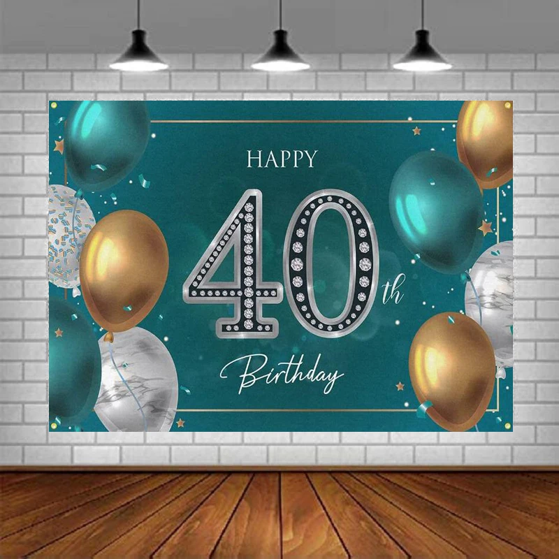 Photography Backdrop Green Silver Banner For Women Men Happy 40 Years Old 40th Birthday Party Room Decor Background Poster