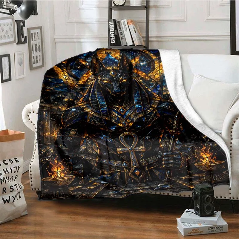 Anubis Egypt Death Mythology Print Flannel Blanket Ultra Soft Warm Throw For Bedroom Sofa Mythology Themed Home Bedding Gift