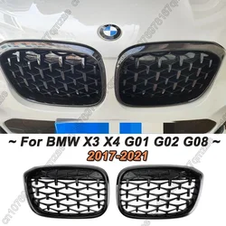 Car Front Kidney Grille Grills Silver and Black Diamond Style For BMW X3 X4 G01 G02 G08 2017-2021 Car Racing Grills Tuning