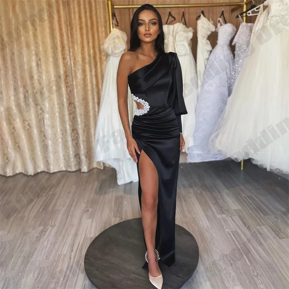 

Beautiful Elegant Single Shoulder Sleeves With High Slit Women's Dresses 2023 Summer Long Train Evening Party Dresses Luxury