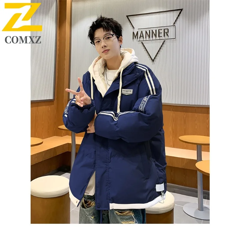 COMXZ 2025 الرجال وسادة مبطنة يندبروف الباردة والدليل على تحذير في الهواء الطلق الثلوج التزلج الشتاء سترة العصرية الشارع الشهير القطن وسادات مبطنة