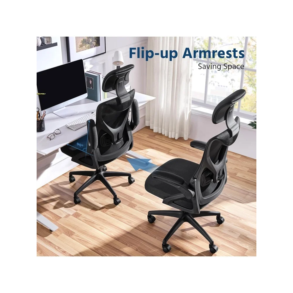 

Office chair, high back strap flip armrest and headrest, computer chair, waist support, suitable for home office meeting rooms