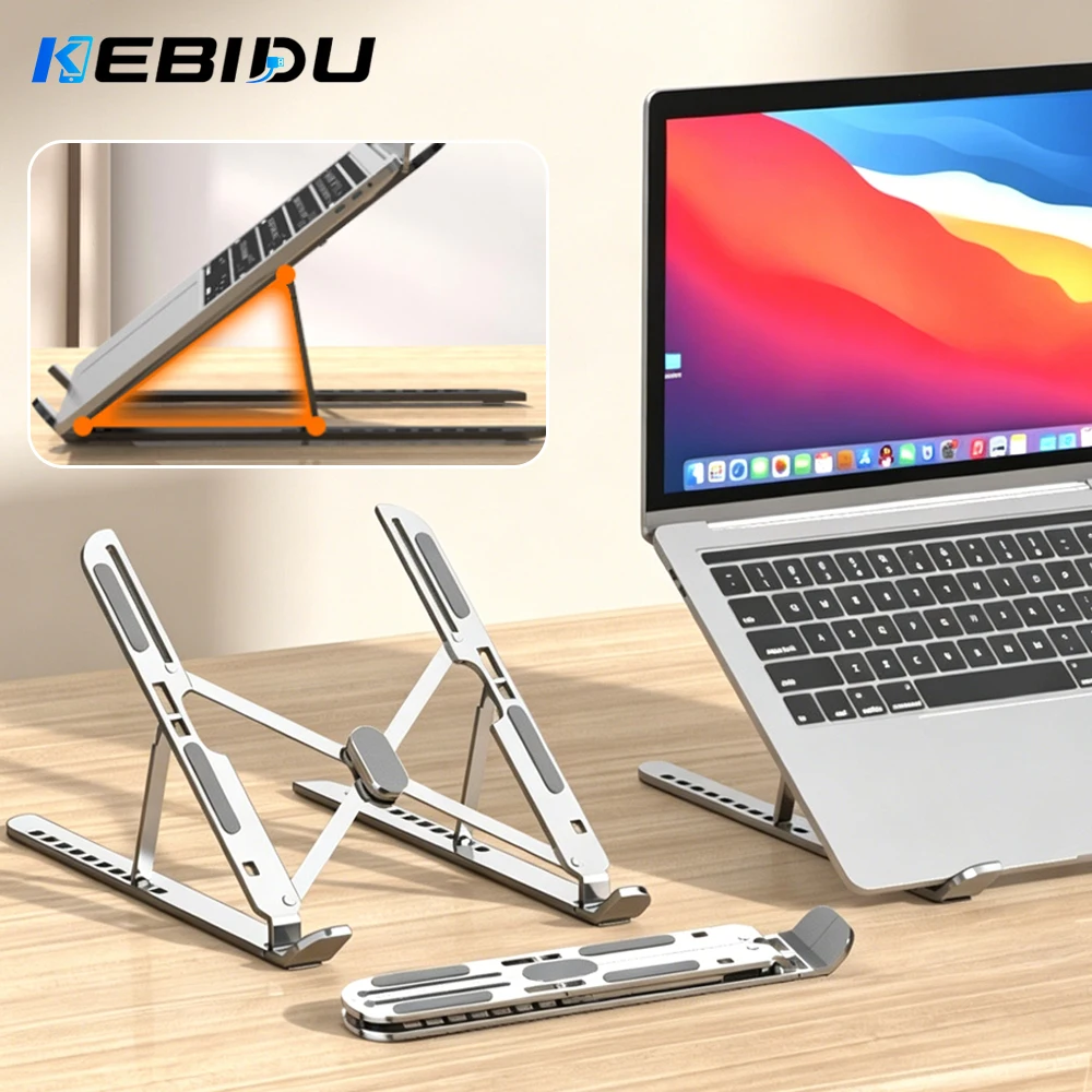 KEBIDU Metal Foldable Laptop Stand Aluminum Alloy Adjustable Cooling Pad Portable Desktop Holder For Macbook Pro Air Tablet PC